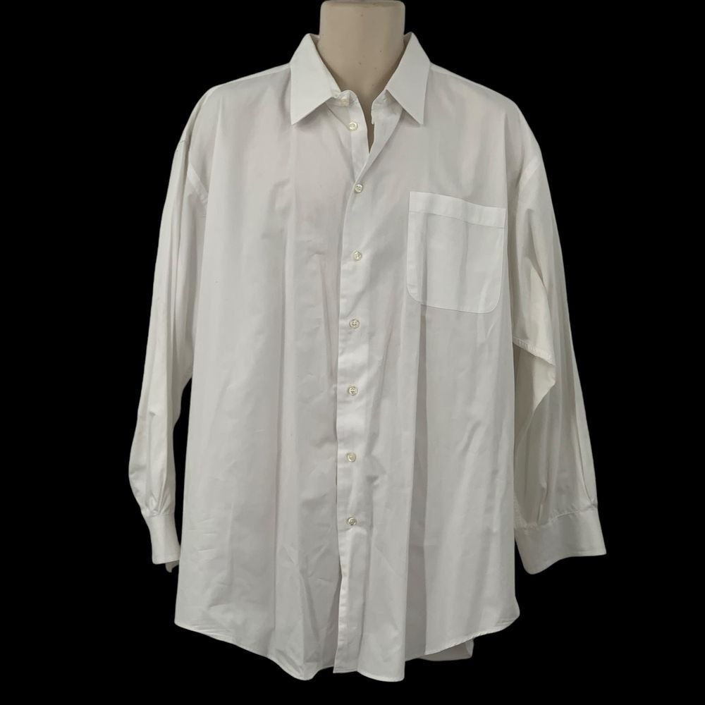 Nautica Classic White Cotton Button-Down Dress Shirt Long Sleeve Size 18 32/33